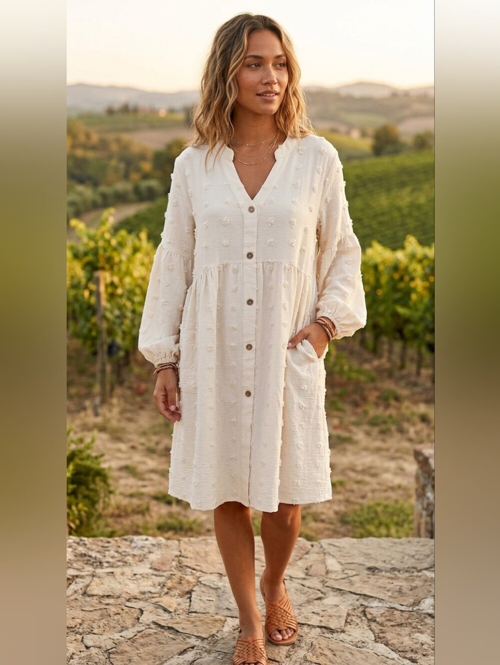 NWT Fashion Cream Swiss Dot Baby Doll Tunic Muni Dress XXL